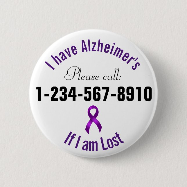 Macaron Rond 5 Cm Contact de secours d'Alzheimers (Devant)