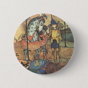 Macaron Rond 5 Cm Conte de fées vintage, un brave chevalier et drago
