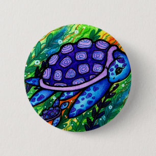 Macaron Rond 5 Cm "Continuez !" Tortue de mer et bouton de bébé