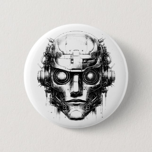Macaron Rond 5 Cm Contrôle mental Cyberpunk Robot uniquement Black P (Devant)