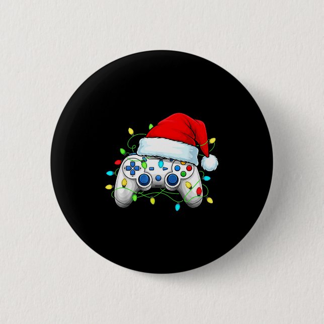 Macaron Rond 5 Cm Contrôleur de jeu vidéo chapeau de Noël Santa Game (Devant)