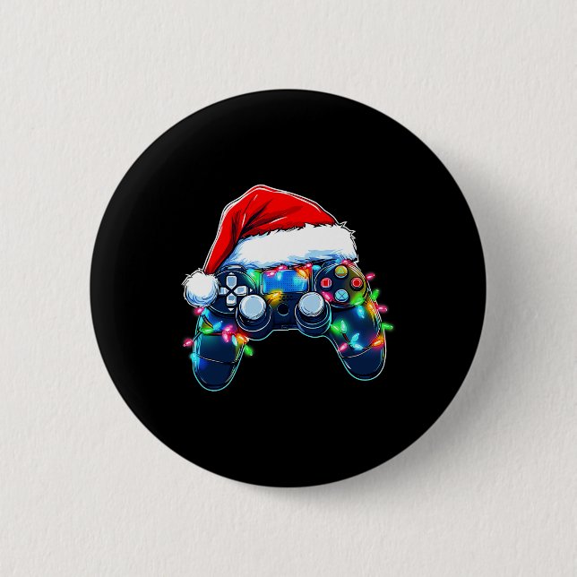 Macaron Rond 5 Cm Contrôleur de jeu vidéo Noël Santa Hat Gamer Bo (Devant)