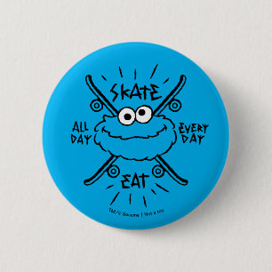 Macaron Rond 5 Cm Cookie Monster Skate Logo - Patinage, Manger, 24h/