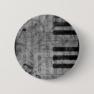 Macaron Rond 5 Cm Cool antique grunge, effet piano notes musicales