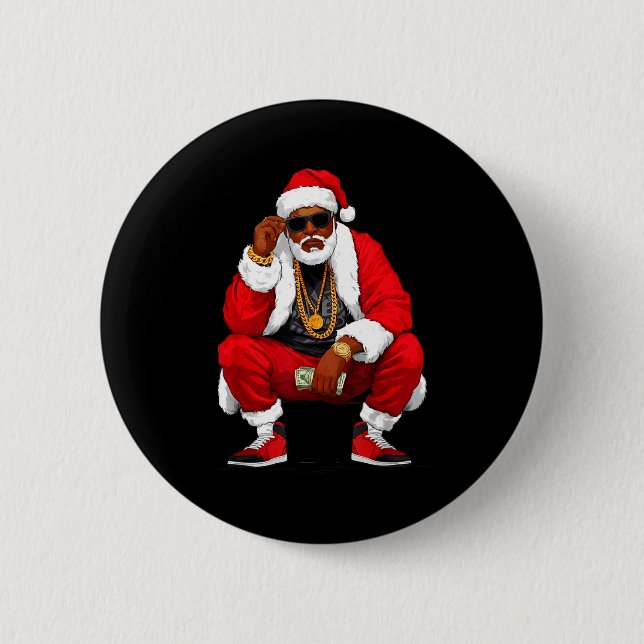 Macaron Rond 5 Cm Cool Black Man Santa Claus Christmas African Ameri (Devant)