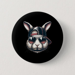 Macaron Rond 5 Cm Cool Bunny Face Avec Sungles Joyeux Garçons de Pâq