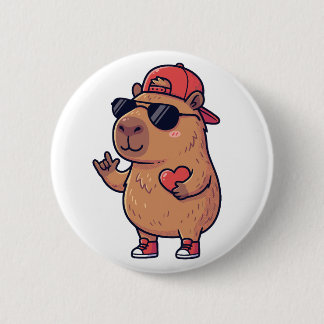 Macaron Rond 5 Cm Cool Capybara ASL I Love You Sign Valentine
