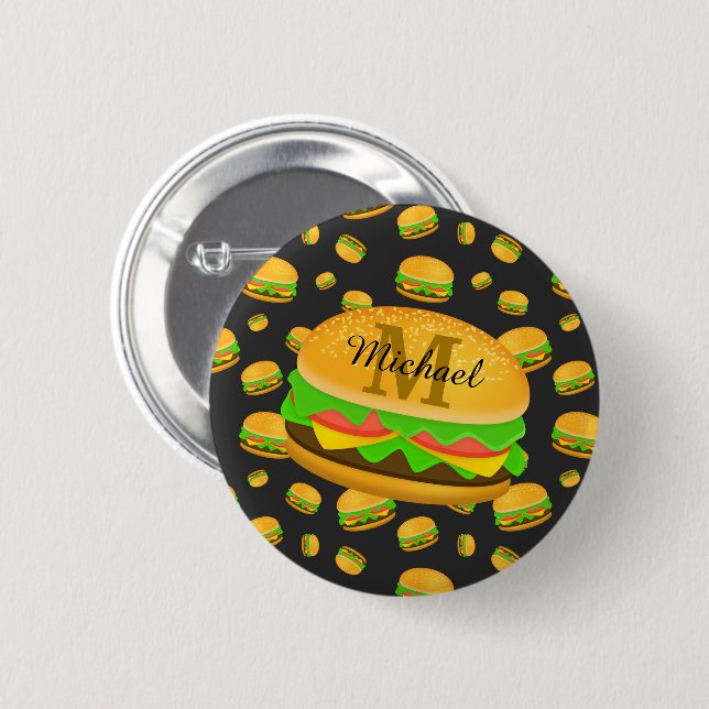 Macaron Rond 5 Cm Cool et amusant yummy burger motif Monogramme (Devant & derrière)