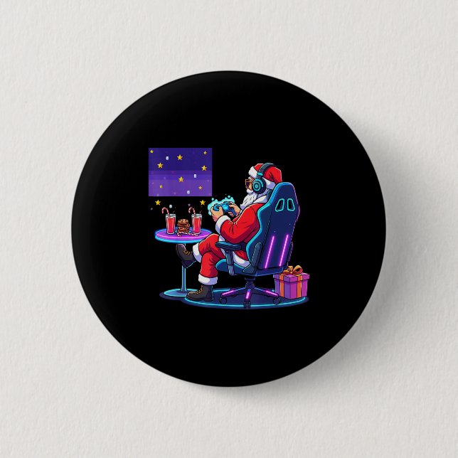 Macaron Rond 5 Cm Cool Gamer Santa Playing Games Christmas Boys Styl (Devant)