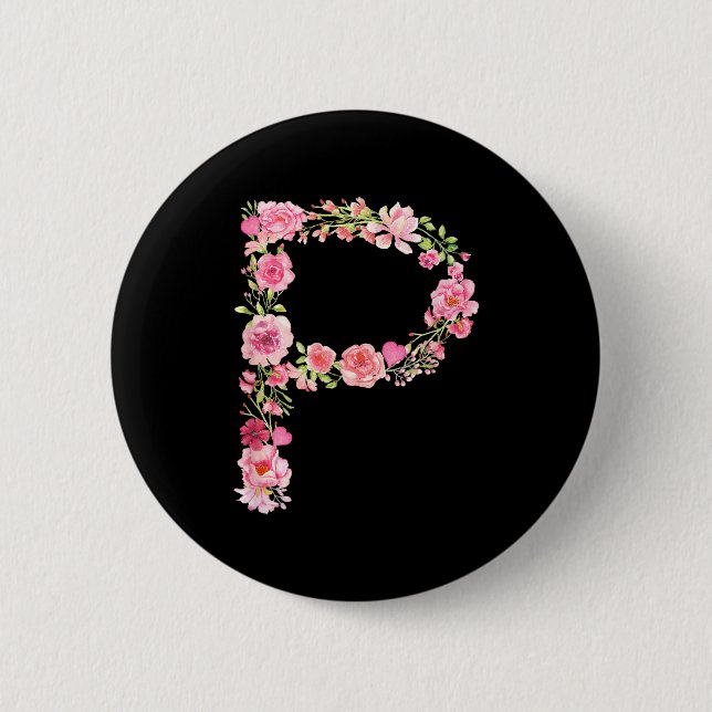 Macaron Rond 5 Cm Cool Initial Alphabet Monogram Flowers Floral Lett (Devant)