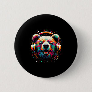 Macaron Rond 5 Cm Cool Ours Casque Musique Art Noël Anniversaire