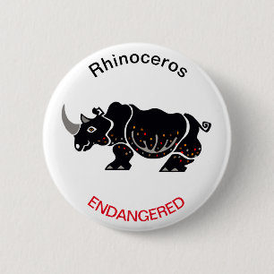 Macaron Rond 5 Cm Cool RHINOCEROS - Graphique animal en danger -