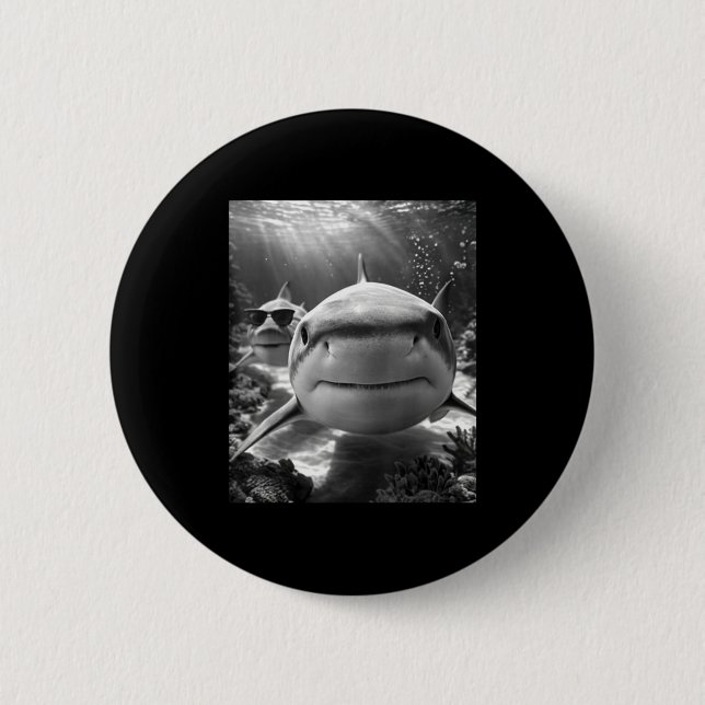 Macaron Rond 5 Cm Cool Shark Animal Selfie  (Devant)