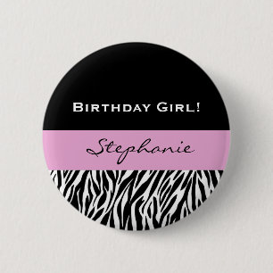 Macaron Rond 5 Cm Copie moderne de zèbre de fille d'anniversaire