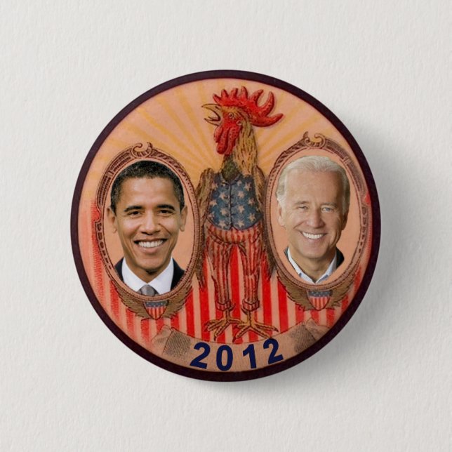 Macaron Rond 5 Cm Coq 2012 d'Obama Biden (Devant)