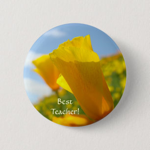 Macaron Rond 5 Cm Coquelicots Bouton MEILLEUR ENSEIGNANT ! Bouton