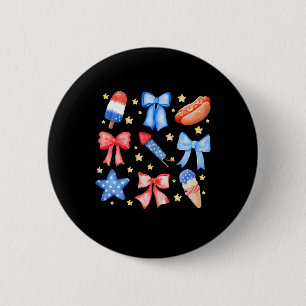Macaron Rond 5 Cm Coquette 4 juillet Blue Red Bows Stars