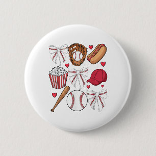 Macaron Rond 5 Cm Coquette Baseball Femmes Bow Baseball Filles Cheer