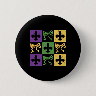 Macaron Rond 5 Cm Coquette Bow À damiers Fleur De Lis Mardi Gras Car