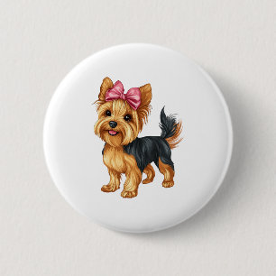 Macaron Rond 5 Cm Coquette Bow Yorkshire Terrier Chien Yorkie Maman