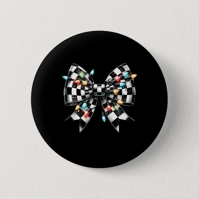 Macaron Rond 5 Cm Coquette de Noël À damiers Bow Xmas Matchi (Devant)