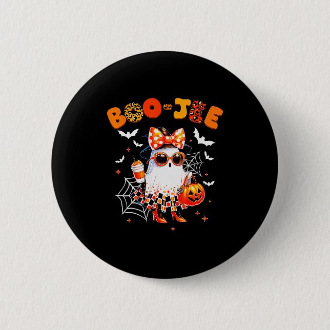Macaron Rond 5 Cm Coquette Leopard Ghost Coffee Boo-jee Halloween Bo (Devant)