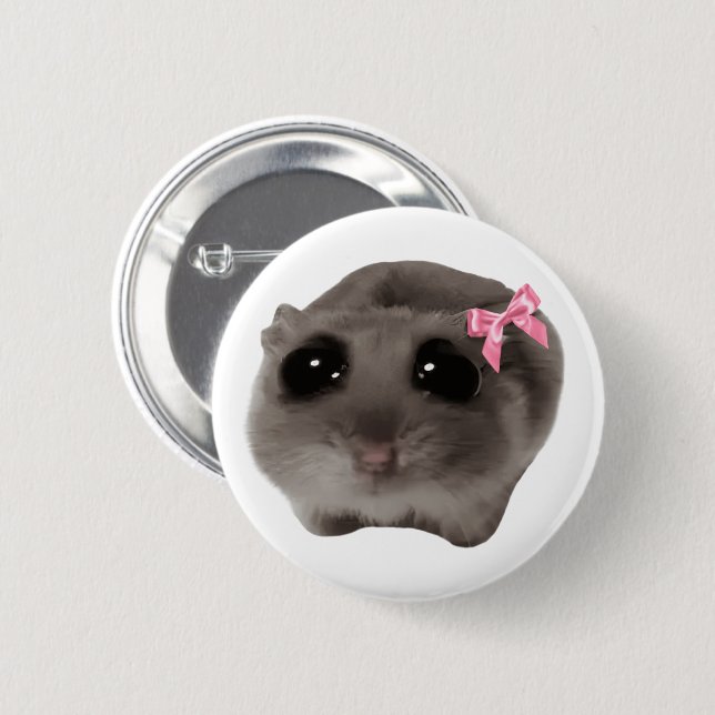 Macaron Rond 5 Cm Coquette Sad Hamster Meme Pin Button (Devant & derrière)
