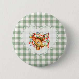 Macaron Rond 5 Cm Coquette Vintage rétro Bébé Animaux Cerfs En vichy