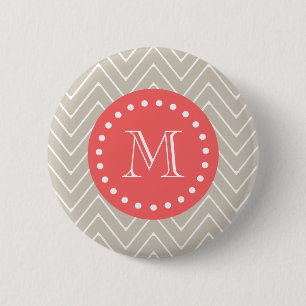 Macaron Rond 5 Cm Corail de beige de monogramme du motif 2A de