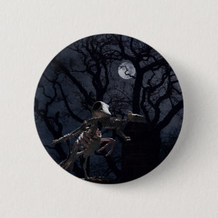Macaron Rond 5 Cm Corbeau et squelette de rat au clair de lune