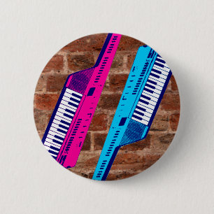 Macaron Rond 5 Cm Corey Tiger 80's Retro Keytar Brick Wall