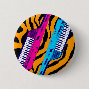 Macaron Rond 5 Cm Corey Tiger 80's Rétro Keytar Imprimé Tigre