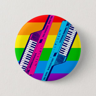 Macaron Rond 5 Cm Corey Tiger 80's Retro Keytar Rainbow