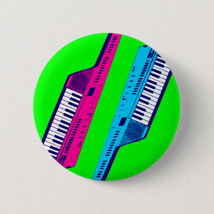 Macaron Rond 5 Cm Corey Tiger 80's Retro Keytar rose & bleu