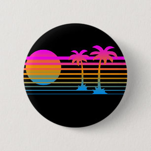 Macaron Rond 5 Cm COREY TIGER 80s RETRO PALMIERS SUNSET TROPICAL