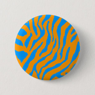 Macaron Rond 5 Cm COREY TIGER 80s RÉTRO RAYURES DE TIGRE BLEU ORANGE