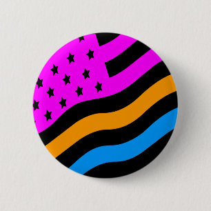 Macaron Rond 5 Cm COREY TIGER 80s RETRO USA FLAG MULTI COLOR NOIR