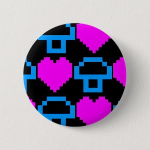 Macaron Rond 5 Cm Corey Tiger 80s Vintage Gamer Hearts Champignons