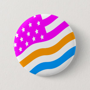 Macaron Rond 5 Cm COREY TIGER Drapeau USA RÉTRO 80s BLANC MULTICOLOR