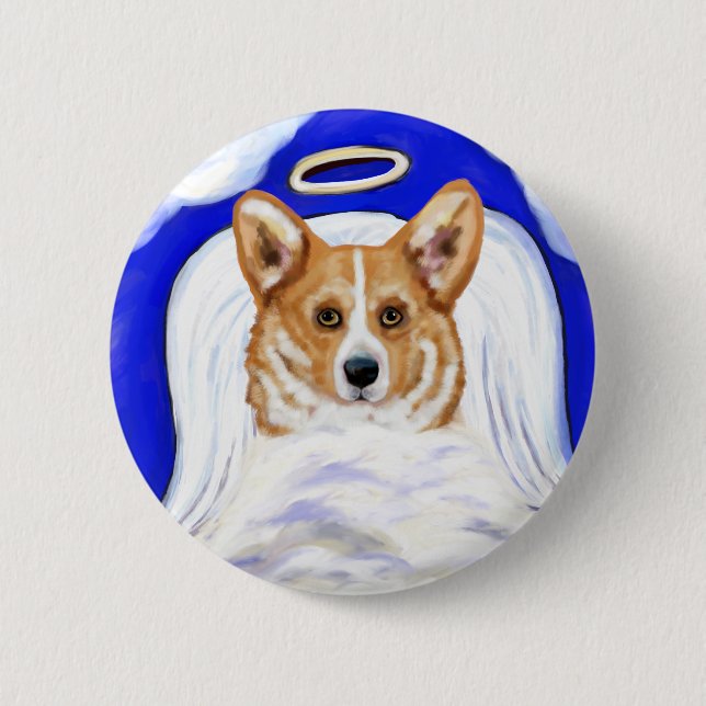 Macaron Rond 5 Cm Corgi Angel (Devant)