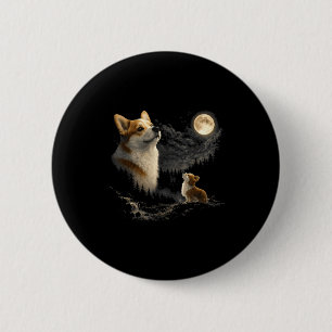 Macaron Rond 5 Cm Corgi hurlant à la lune vintage 90s drôle de chien