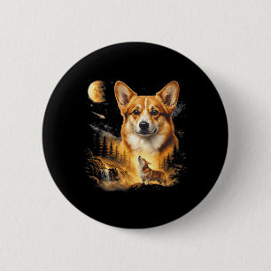 Macaron Rond 5 Cm Corgi Hurle à la Lune Vintage 90s Drôle de Chien