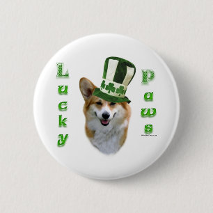 Macaron Rond 5 Cm Corgi Lucky Paws; Corgi St Patrick's Day cadeau