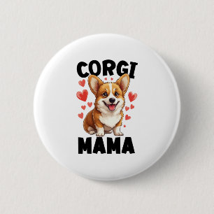 Macaron Rond 5 Cm Corgi Mom - Cute Corgi Mama
