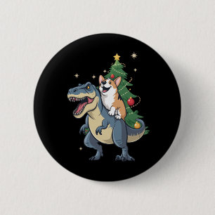 Macaron Rond 5 Cm Corgi Noël Dinosaure Arbre Rex Vacances Xmas 