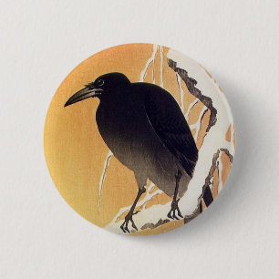 Macaron Rond 5 Cm Corneille sur une branche par le cru d'Ohara Koson