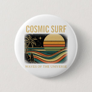 Macaron Rond 5 Cm Cosmic Surf Rétro Wave • Surf Vintage Coucher de S