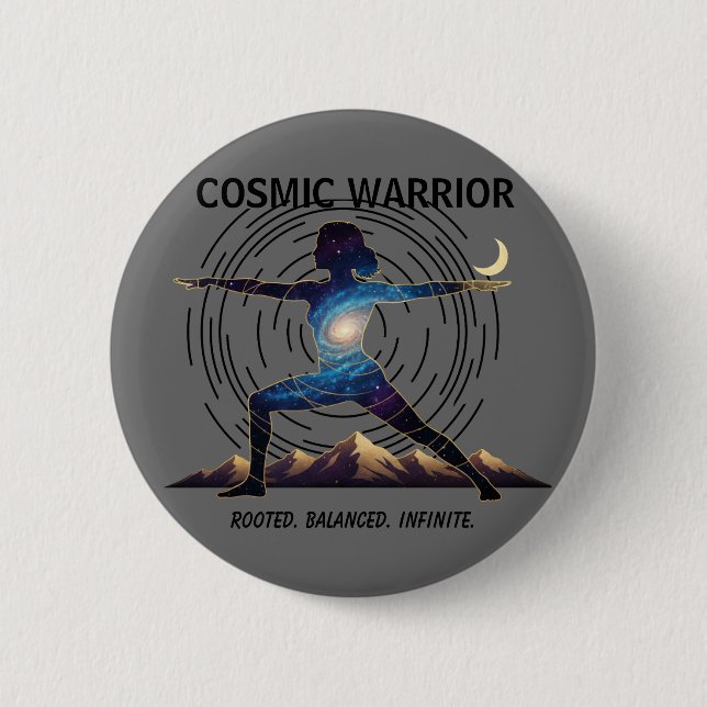 Macaron Rond 5 Cm Cosmic Yoga Warrior | Galaxy Body Pose (Devant)