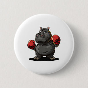 Macaron Rond 5 Cm Costume D'Athlète cool Boxe Pour Hippo Et Animaux