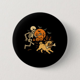 Macaron Rond 5 Cm Costume de chien drôle de pug poursuivant un squel